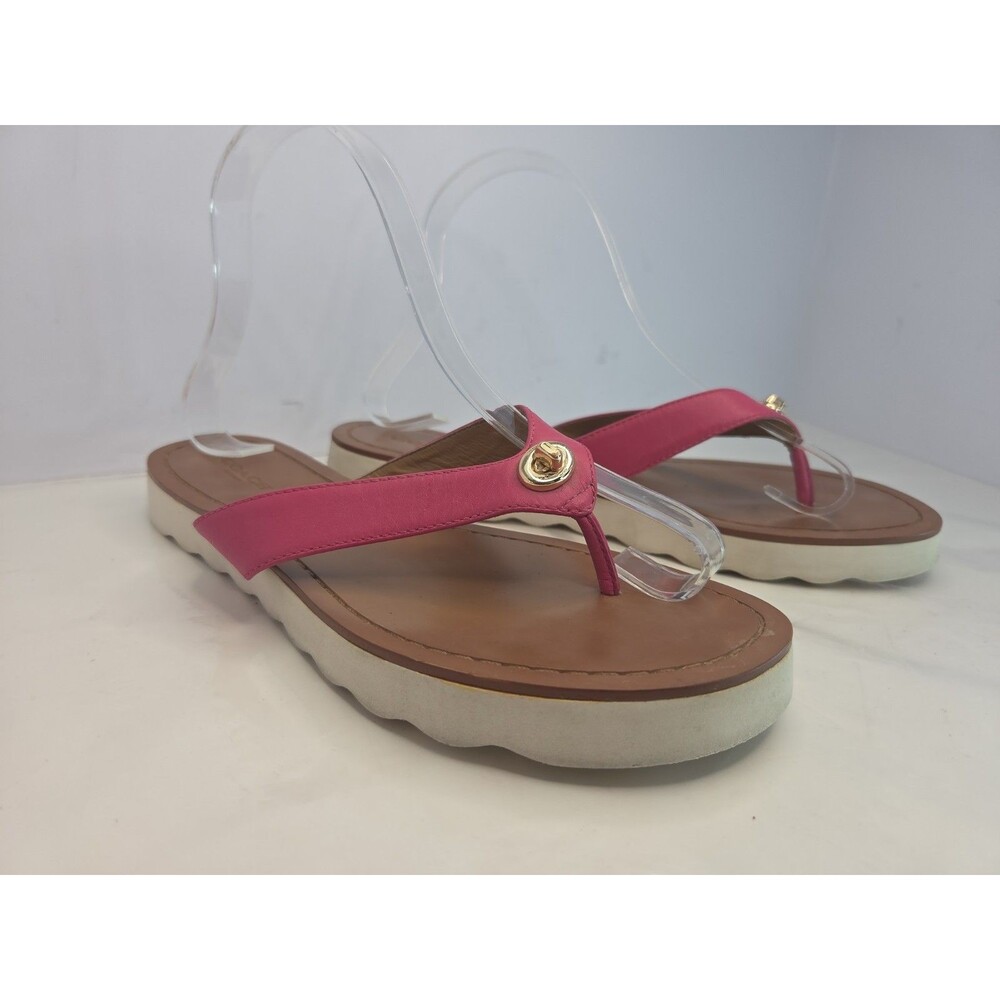 COACH DAHLIA PINK 100% Calf Leather Upper SHELLY Thong Sandal Sz 7 B Org. $168